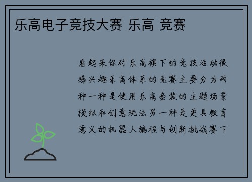 乐高电子竞技大赛 乐高 竞赛