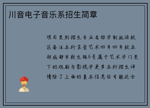 川音电子音乐系招生简章